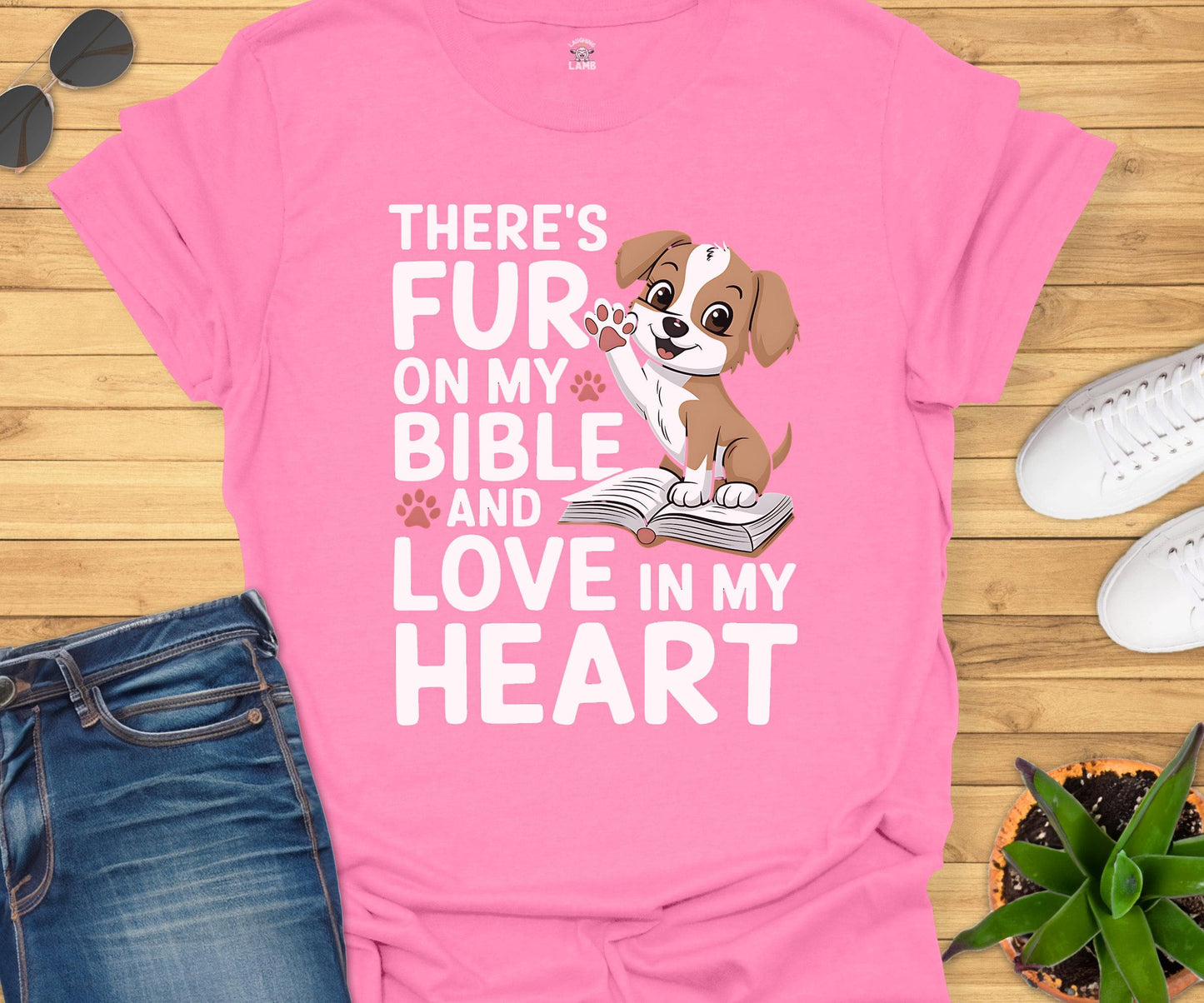 There's Fur on My Bible T-Shirt - Laughing Lamb